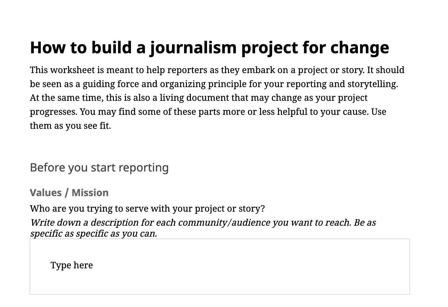 A work sheet for reporters